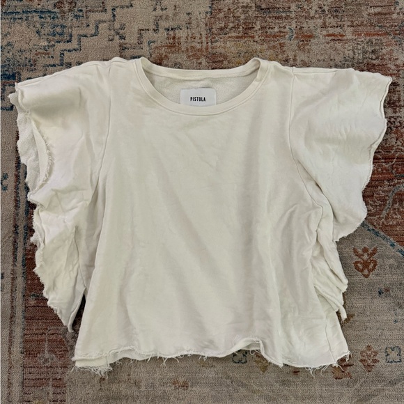 pistola Tops - Pistola Ruffle Sleeve Cream Women's Top Size Medium
